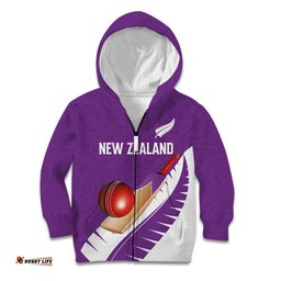 Custom New Zealand Cricket Kid Hoodie Kiwi Birds Haka Dance Purple Fern Sporty Style LT03