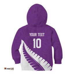 Custom New Zealand Cricket Kid Hoodie Kiwi Birds Haka Dance Purple Fern Sporty Style LT03