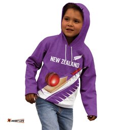 Custom New Zealand Cricket Kid Hoodie Kiwi Birds Haka Dance Purple Fern Sporty Style LT03