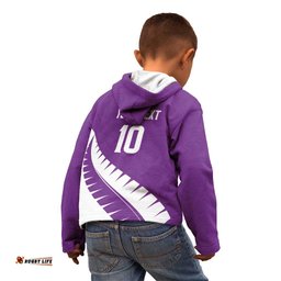 Custom New Zealand Cricket Kid Hoodie Kiwi Birds Haka Dance Purple Fern Sporty Style LT03