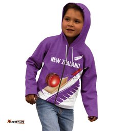 Custom New Zealand Cricket Kid Hoodie Kiwi Birds Haka Dance Purple Fern Sporty Style LT03