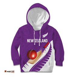 Custom New Zealand Cricket Kid Hoodie Kiwi Birds Haka Dance Purple Fern Sporty Style LT03