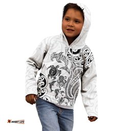 New Zealand Sea Animals with Maori Tribal Tattoo Kid Hoodie White Color LT03