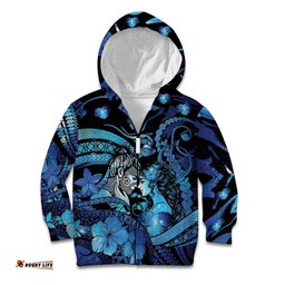 Personalised Maori Romantic Valentine Kid Hoodie The Hongi Kiss Blue Galaxy DT05
