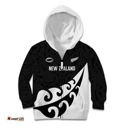 Custom NZ Rugby Kid Hoodie Koru and Silver Fern Sporty Style LT03