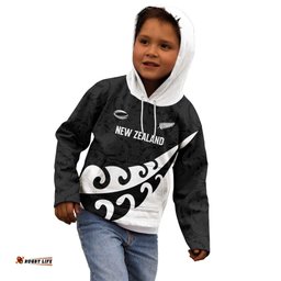 Custom NZ Rugby Kid Hoodie Koru and Silver Fern Sporty Style LT03