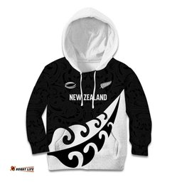 Custom NZ Rugby Kid Hoodie Koru and Silver Fern Sporty Style LT03