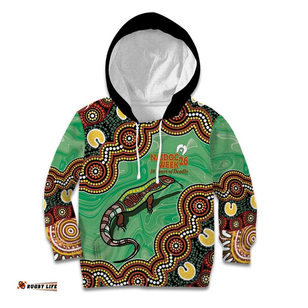 Personalised Australia Goanna NAIDOC Week 2026 Kid Hoodie 50 Years of Deadly Aboriginal Art LT14