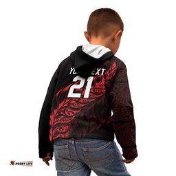 New Zealand Lawn Bowls Custom Kid Hoodie Red Maori Warrior Tribal Silver Fern LT9