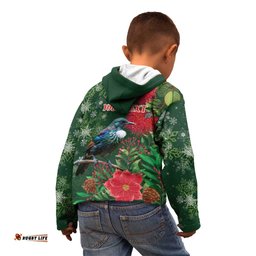 Tui Meri Kirihimete Personalised Kid Hoodie Pohutukawa Flowers Green Motif LT9