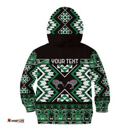 Personalised Taniko Motifs Aotearoa Kid Hoodie Waitangi Kowhaiwhai Kiwi - Green LT7