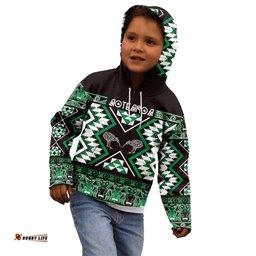 Personalised Taniko Motifs Aotearoa Kid Hoodie Waitangi Kowhaiwhai Kiwi - Green LT7