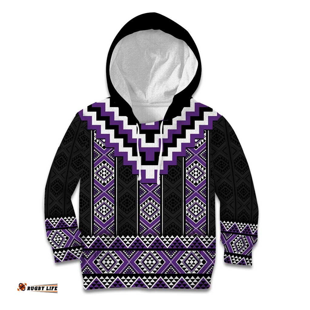 Purple Taniko Pattern Aotearoa Kid Hoodie Niho Taniwha Mix Poutama LT14