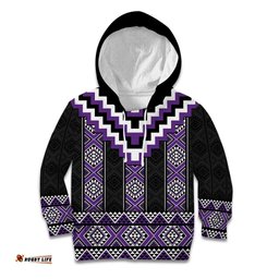 Purple Taniko Pattern Aotearoa Kid Hoodie Niho Taniwha Mix Poutama LT14