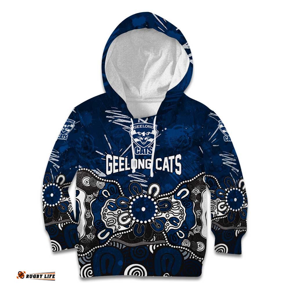 Personalized Geelong Cats Kid Hoodie Aboriginal Dot Painting Graffiti Style TS04