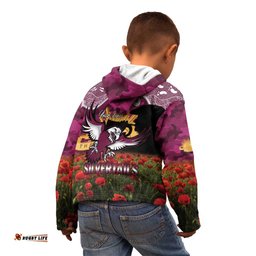 Personalised Sea Eagles Rugby ANZAC Day Kid Hoodie Last Post Poppy We Will Remember Them LT14