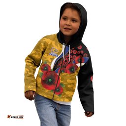 West Eagles ANZAC Personalised Kid Hoodie Lest We Forget Poppy Camo LT9