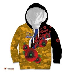 West Eagles ANZAC Personalised Kid Hoodie Lest We Forget Poppy Camo LT9