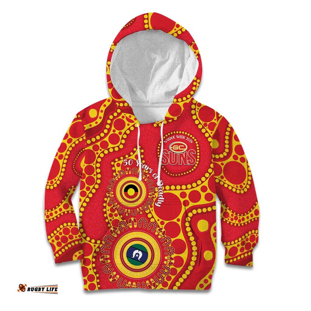 Suns NAIDOC Week 2026 Personalised Kid Hoodie 50 Years of Deadly Aboriginal Art LT14