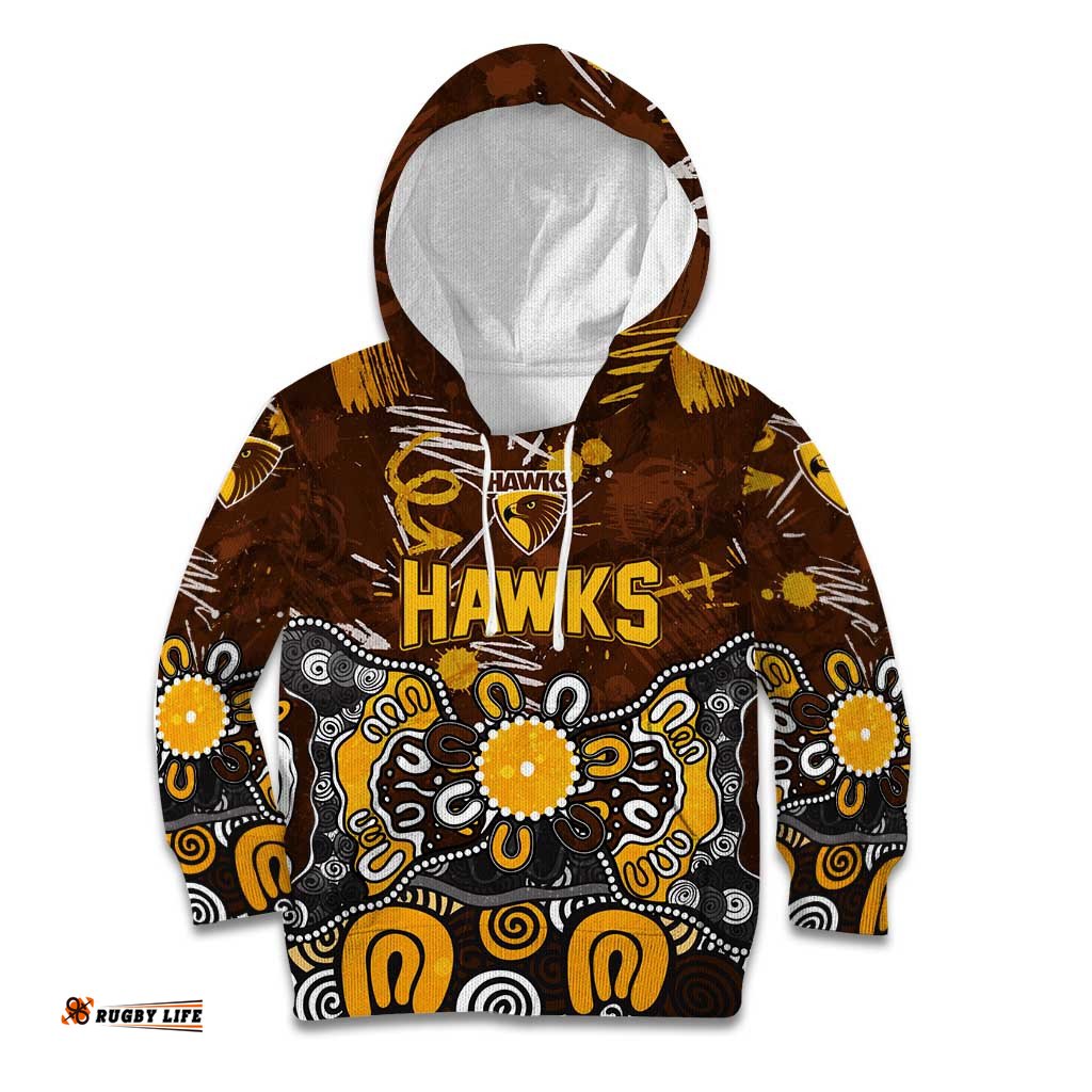 Personalized Hawthorn Hawks Kid Hoodie Aboriginal Dot Painting Graffiti Style TS04