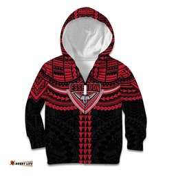 Personalized Essendon Bombers Kid Hoodie Polynesian Tribal Pattern Heritage Football TS04