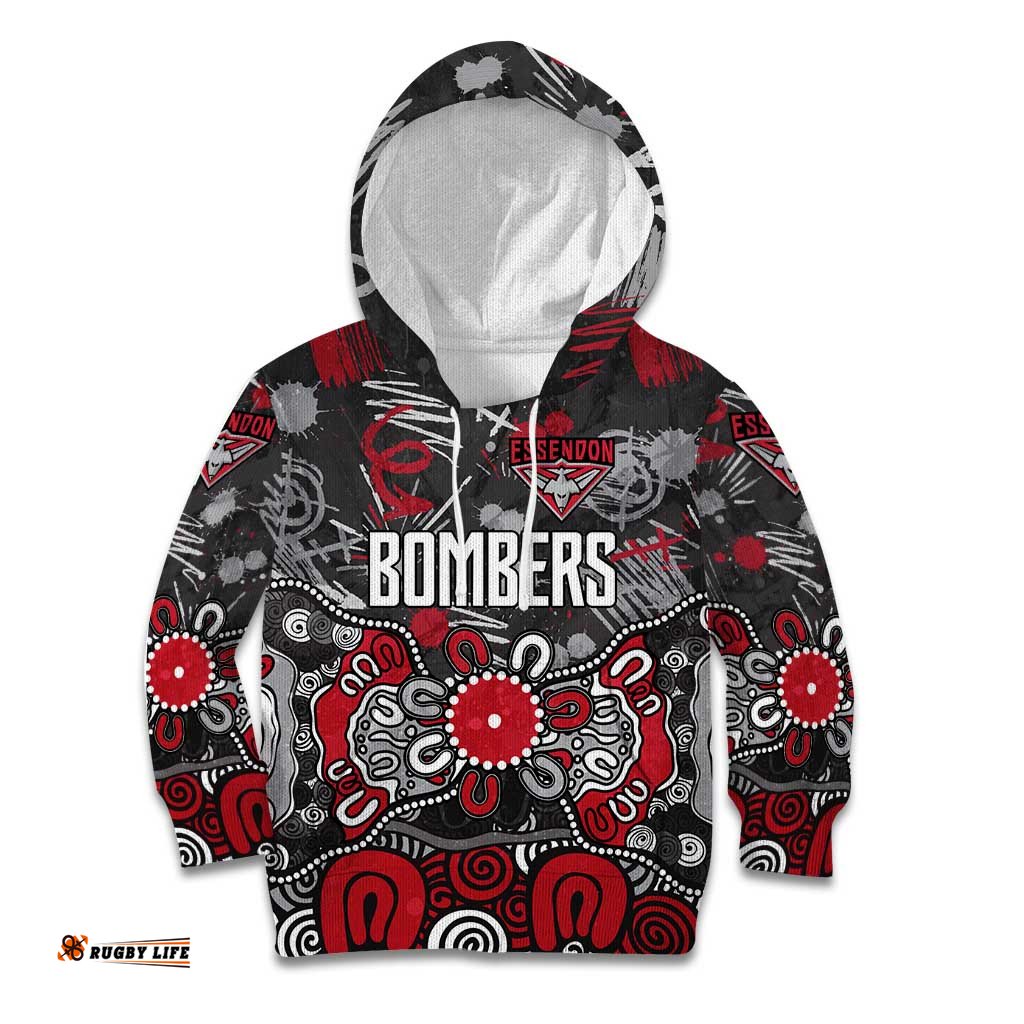 Personalized Essendon Bombers Kid Hoodie Aboriginal Dot Painting Graffiti Style TS04