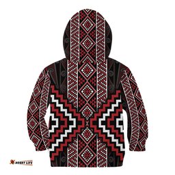 Red Tukutuku Pattern Aotearoa Kid Hoodie Niho Taniwha and Puhoro Motifs LT7