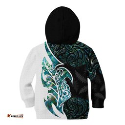 Proud Aotearoa Kid Hoodie Maori Silver Fern Mix Paua Shell Pattern LT14