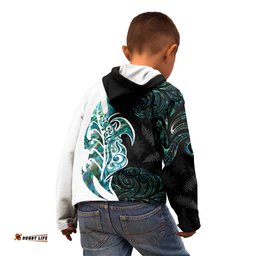 Proud Aotearoa Kid Hoodie Maori Silver Fern Mix Paua Shell Pattern LT14