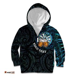 Personalized New Zealand Darts Beer Kid Hoodie Paua Shell Aotearoa Maori Tattoo LT14