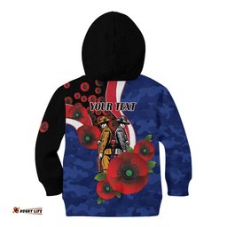 North Kangaroos ANZAC Personalised Kid Hoodie Lest We Forget Poppy Camo LT9