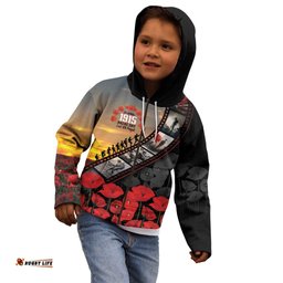 Personalised Remembering ANZAC Lest We Forget Kid Hoodie Vintage Film Frame Memorial Red Poppy LT9