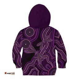 Purple Indigenous Dragonfly Australia Kid Hoodie Aboriginal Art LT14