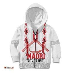 Toitu Te Tiriti Waitangi Kid Hoodie White Wharenui House LT9