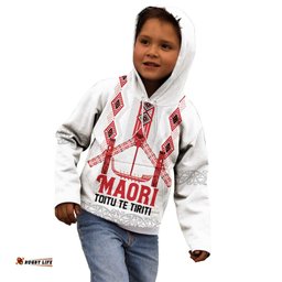 Toitu Te Tiriti Waitangi Kid Hoodie White Wharenui House LT9