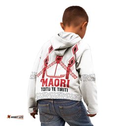 Toitu Te Tiriti Waitangi Kid Hoodie White Wharenui House LT9
