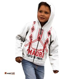 Toitu Te Tiriti Waitangi Kid Hoodie White Wharenui House LT9