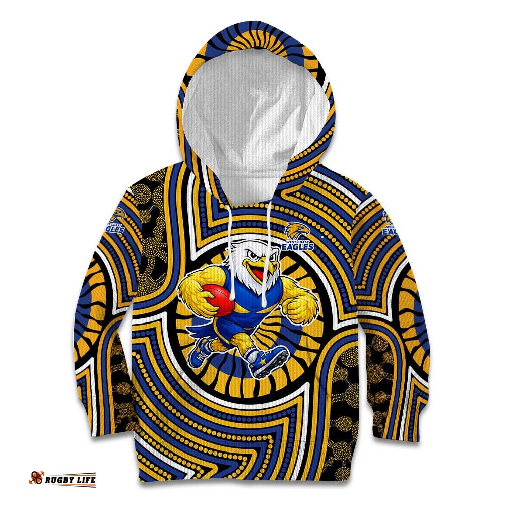 West Coast Eagles Kid Hoodie Indigenous Monochrome Dot Art Mascot Style TS04