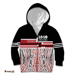 Personalised Toitu Te Tiriti Aotearoa 1840 Kid Hoodie Red Kowhaiwhai Puhoro LT9