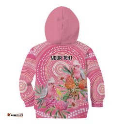 Personalized Pink Galah Aboriginal Dot Art Kid Hoodie Australias Breast Cancer Awareness LT9