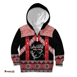 Toitu Te Tiriti O Waitangi Kid Hoodie Maori Wharenui With Taniko Motifs LT14