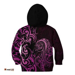 Pink Aoteara Horse Racing Kid Hoodie NZ Maori Pattern LT14