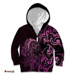 Pink Aoteara Horse Racing Kid Hoodie NZ Maori Pattern LT14