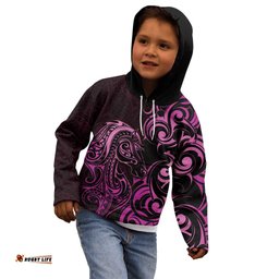 Pink Aoteara Horse Racing Kid Hoodie NZ Maori Pattern LT14