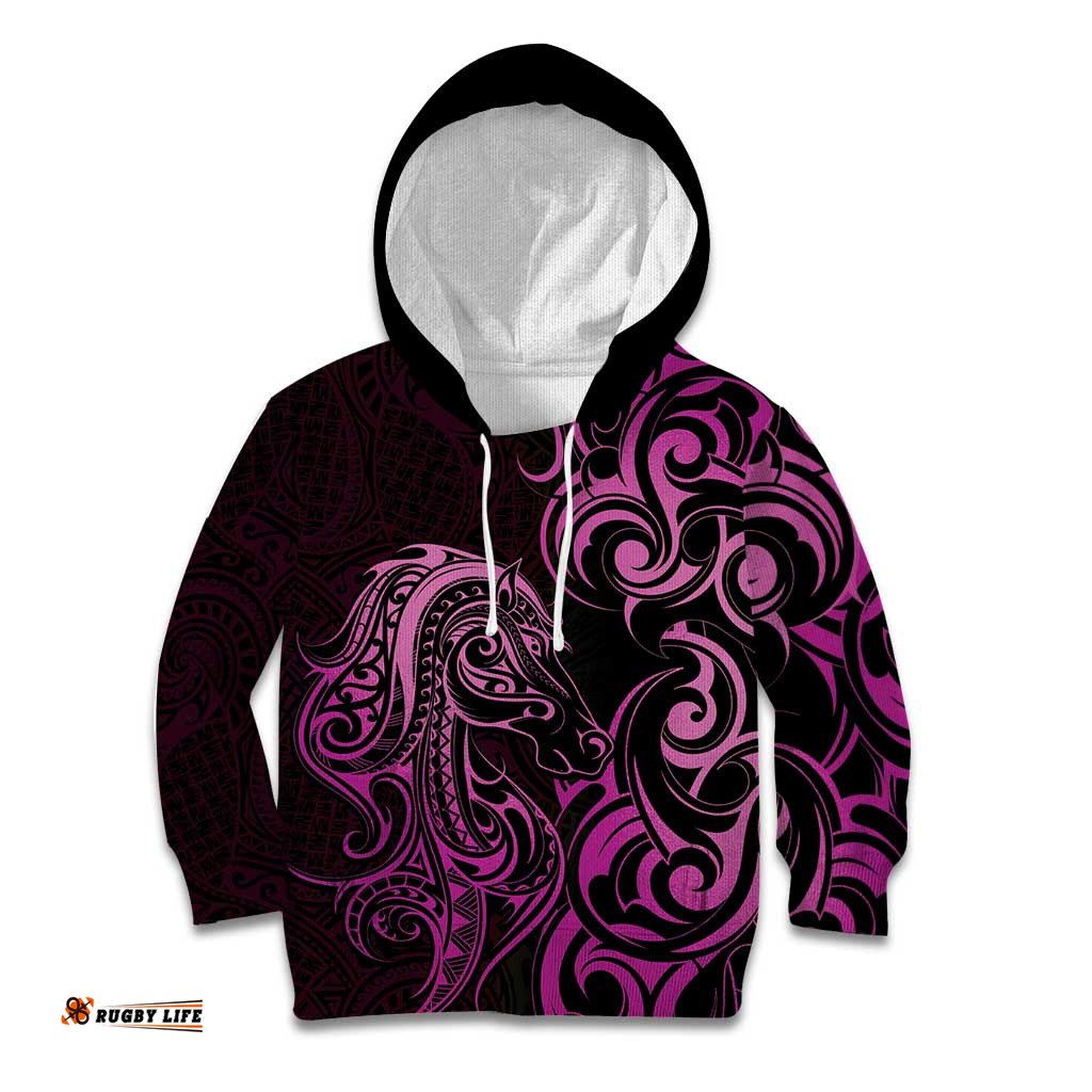 Pink Aoteara Horse Racing Kid Hoodie NZ Maori Pattern LT14