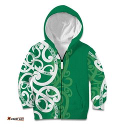 Pounamu Green Maori Kid Hoodie Koru Kowhaiwhai LT7