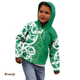 Pounamu Green Maori Kid Hoodie Koru Kowhaiwhai LT7