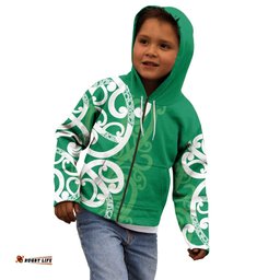 Pounamu Green Maori Kid Hoodie Koru Kowhaiwhai LT7