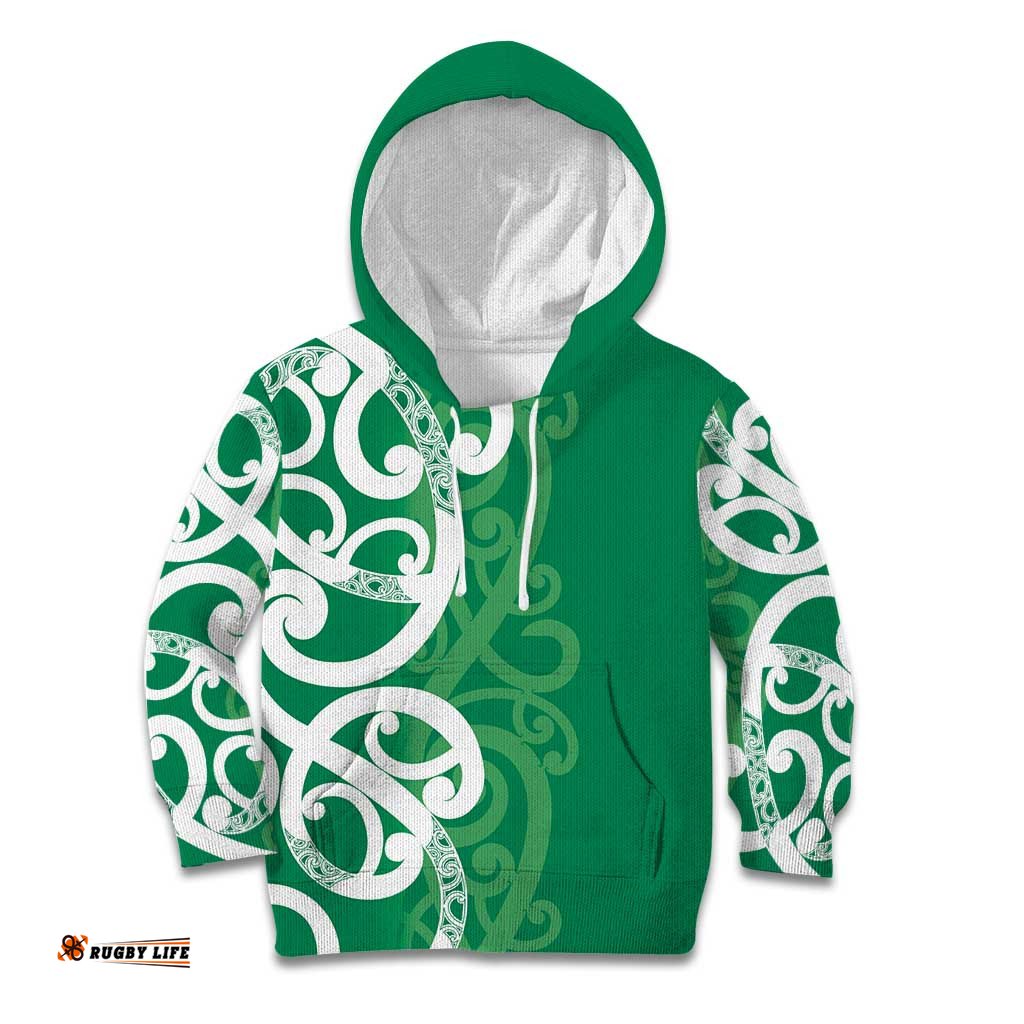 Pounamu Green Maori Kid Hoodie Koru Kowhaiwhai LT7