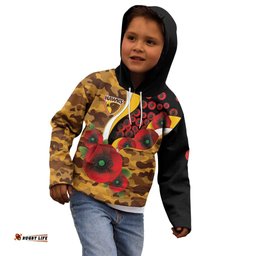 Hawthorn Hawks ANZAC Personalised Kid Hoodie Lest We Forget Poppy Camo LT9